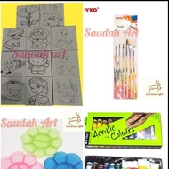 Paket Kanvas Lukis Sketsa ( kanvas sketsa,palet,kuas,cat akrilik)