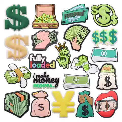 High Quality 1-21pcs Money Dollar Sign Shoes Charms DIY Garden Shoes Clog Aceessories Fit Man Woman 