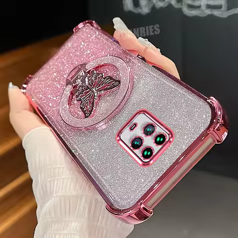 Note9s Glitter Butterfly Holder Plating Gradation Silicone Case On For Xiaomi Redmi Note 9 Pro 9pro 
