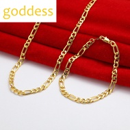（2PC）pure Ang Gold 18k Pawnable Saudi 5MMNK Bracelet Necklace Set Trendy Hiphop Street Hip Hop