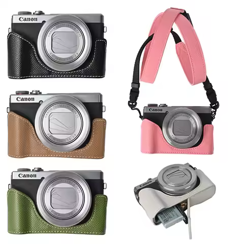 Palm Print PU Leather Camera Half Case For Canon G7X II Mark II III G7X2 G7X3 Bottom Opening Cover W