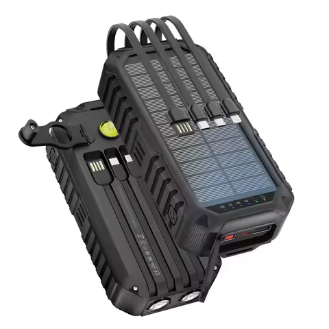 40000mAh Solar Power Bank with Hand Crank, Built-in Compass & Level, 4-in-1 Charging Cables, Water-R