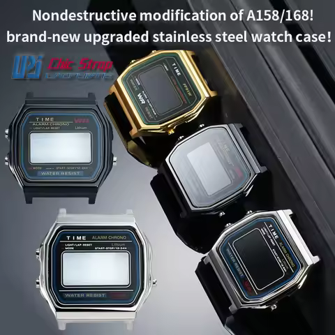 For Casio Small Square A158 A159 Stainless Steel Watch Case Strap Upgrade Modify F91 Metal Case Brac