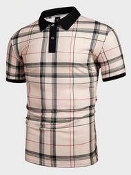 Manfinity Mode 男款格紋印花短袖鈕扣半排扣polo衫
