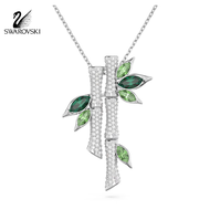 Swarovski Women Necklace Dell Green White Bamboo Crystal Pendant Necklace S925 Sterling Silver Alloy