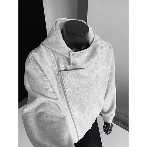 Grey hooded sweatshirt for men and women, 2026 autumn and winter new item, thick and loose jacket