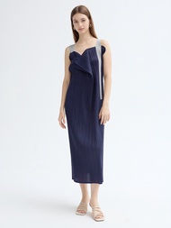 6388 One Size (45-75kg) Spring Summer Comet Origami WomenS Pleated Color Block Strap Sleeveless Dres