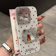 Light Luxury Flashing Diamond Lens KT Cat Mirror 16promax Phone Case 15 2 in 1 14 Polka Dot 13 Shock