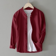 [Wujiu's Home] Handsome Unisex Cotton Linen Blend Shirt - Stand-Up Collar