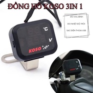 KOSO VOL 3-FUNCTION METER FOR MEASURE VOL, TEMPERATURE - INTEGRATED PHONE CHARGER - Koso 3-Function 