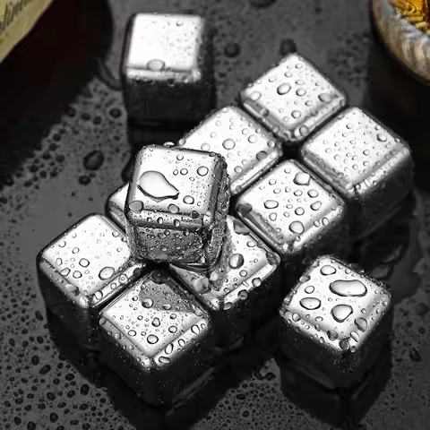 6/12pcs Stainless Steel Ice Cubes Set Stainless Whisky Ice Stone Cube Reusable Chilling Stones for W