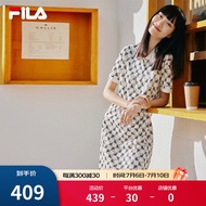 FILA斐乐女士老花连衣裙2024夏季美式复古满印修身显瘦POLO领裙子 满印一-ZA 165/84A/M