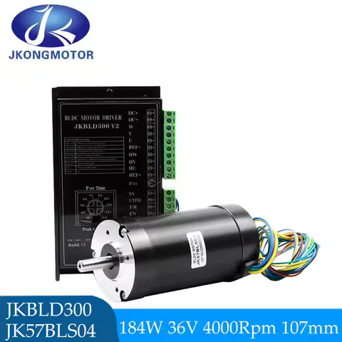 Jkongmotor 36V 184W 0.44 N.m 4000rpm 57mm 3 phase DC Brushless Motor 57BLS04 and driver and power su