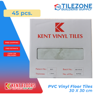 KENT PVC Vinyl Floor Tiles 1M-5 - 30x30 cm Matte White-Greyish Marble Design 1.3mm - Ideal for Home 