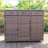 Q-8#Outdoor Cabinet Rattan Woven Balcony Locker Storage Cabinet Doorway Shoe Cabinet Household Waterproof Living Room Ca