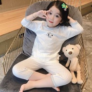 兒童夏季純棉家居服套裝男孩女孩七分袖空調服寶寶薄款睡衣圓領A