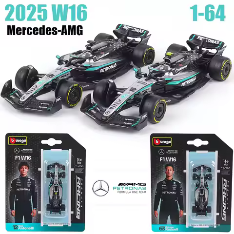 Bburago 1:64 Mercedes-AMG 2025 F1 W16 #63 George Russell #12 Kimi Antonelli car model series childre