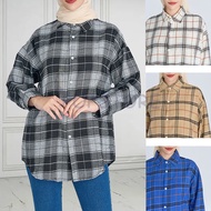 Ready Stock【S-3XL】Korean Style Flannel Shirt Woman Checkered Plus Size Long Sleeve Plaid Blouse Baju
