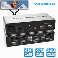 2x2 DisplayPort HDMI KVM Switch 4K@60Hz Dual Monitor KVM Switch Extended Display 2 Monitor 2 Computer KVM Switcher for P