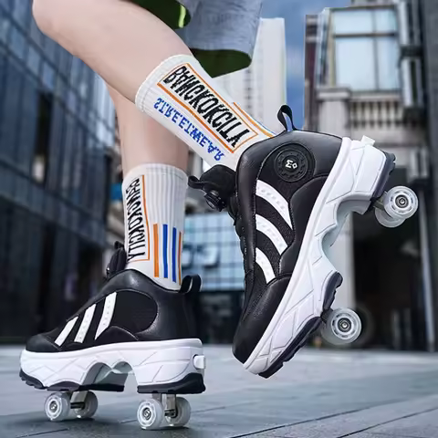 Double Row 4-Wheel Skates Roller Shoes with Wheels Dual-Purpose Racing Roller Sneakers Skateboard Sh