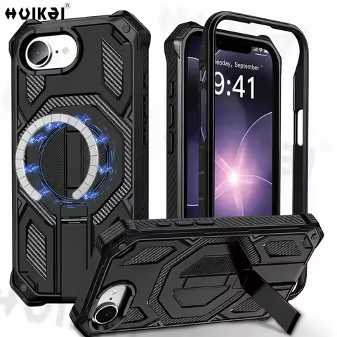 Magnetic For iPhone 17e Case iPhone 16e Case Invisible Kickstand 3-in-1 Full Body Military Grade Hea