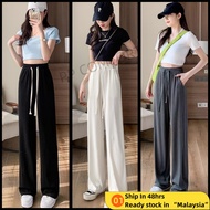 💯Ready Stock💯[Height 158cm -165cm] Pockets Pants Summer Thin Wide Leg Pants High Waist Pants All-Mat