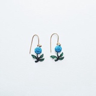 手繪耳環 - 藍色玫瑰花 / 小