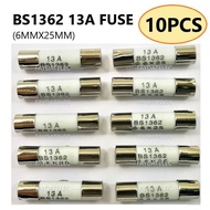 10PCS X 13A 250V PLUG TOP FUSE CERAMIC FUSE (6X25MM)
