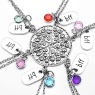 6 Pcs BFF Best Friend Pizza Crystal Pendant Friendship Chain Necklace Gift Set