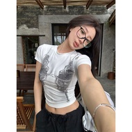 y2k y2k y2k Top Asian Culture Women's Clothing y2k Short-Sleeved Clothes Handsome Dopamine American 