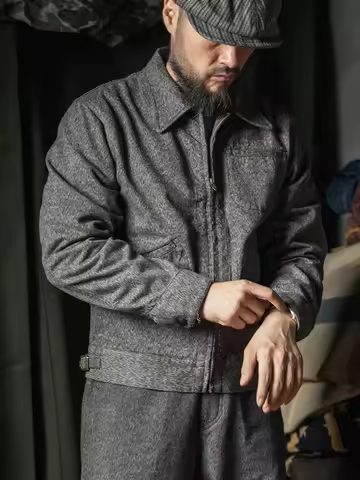 Rugged Bronson Selvedge Covert-Cloth Salt & Pepper Work Jacket Waist Length Mens Coat Vintage Workwe