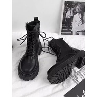C. British Style Martin Boots Women Autumn Winter Fleece Lining All-Match Slimmer Look Thin Boots In