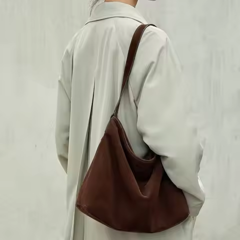 QIUZHEN Vegetable-Tanned Leather Hobo Bag Relaxed Vintage Shoulder Crossbody Bag Spacious Commuter T