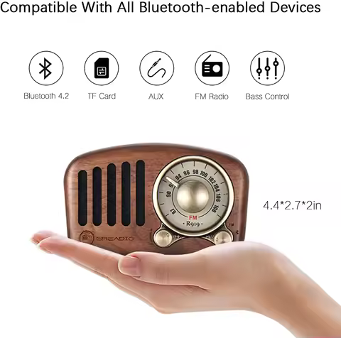 Radio Retro Bluetooth Speaker Walnut Wooden FM Radio With Old Fashioned Classic Style Support TF Car