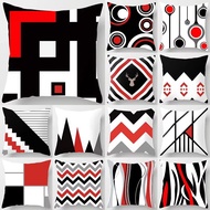 HITAM MERAH Black Red Geometric Motif Sofa Cushion Cover/ Chair Cushion Cover/ Pillow Case 40 × 40 c