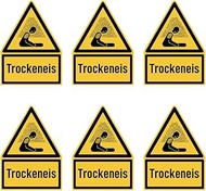 Stickers: 75 x 50 mm, Pack of 6 – Dry Ice – Warning Sign with Text (German) (Yellow/Black) – Dreick 