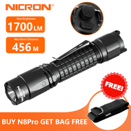 NICRON ไฟฉายแบบชาร์จไฟได้ N8pro ไฟฉายกล1700ลูเมนพร้อมการควบคุมสวิตช์คู่6โหมดไฟฉายกันน้ำ IP68ที่มีระย