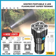 Senter Portable 4 LED + COB Light Super Terang L-S03 / Senter Penerangan