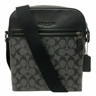 【全新】COACH C LOGO前拉鍊男款斜背包(黑灰)