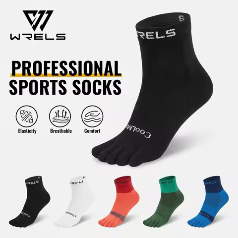 WRELS 1/2/3 Pairs Coolmax Toe Socks Anti-Blister Breathable Athletic Socks Anti-Slip Cushioned Quick