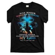 Way Maker Miracle Worker Lion & Christian Cross TShirt Black Verse with Exodus 14 1314 Scripture Fit