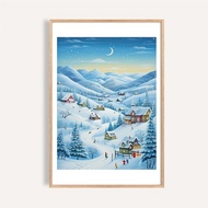 月色雪山村 Moonlit Alpine Village / 冬季小鎮掛畫 海報 無框畫