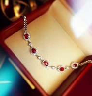 財富•健康•愛情|高級無燒緬甸鴿血紅寶石1.5克拉純銀精緻手鏈