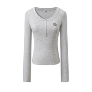 เสื้อยืดคอกลมแขนยาวทรงสลิมฟิตพิมพ์ลายปัก ANDYET AD1 สำหรับผู้หญิง ฤดูใบไม้ร่วง สไตล์เกาหลี ลำลอง คอโ