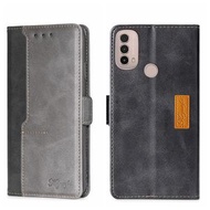 全城熱賣 - 適用於Motorola Moto E40 撞色側扣手機皮套（黑色+灰色）