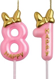 81st Birthday Candles, Pink 81 Year Old Number Birthday Candles, Happy Birthday Party Decorations Ca