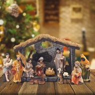 12 in 1 Christmas Manger Nativity Set Real Life Nativity Jesus Manger Christmas Crib Ornament Holy F