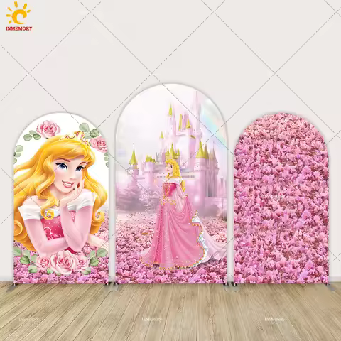 Disney Sleeping Beauty Girls Birthday Arch Cover Backdrop Flower Castle Princess Aurora Baby Shower 