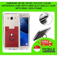 SAMSUNG S8 S8+ S9 S9+ S10 S10+ CLEAR TRANSPARENT ANTISHOCK CASE WITH CARD SLOT holder WALLET CASE WITH RING / KICK STAND