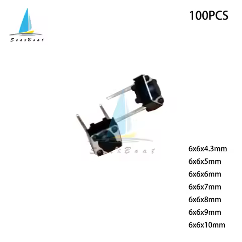 100pcs Middle 2pin 6x6x4.3/5/6/7/8/9/10 mm Switch Tactile Push Button Switches 6x6x4.3mm 6x6x5mm 6x6